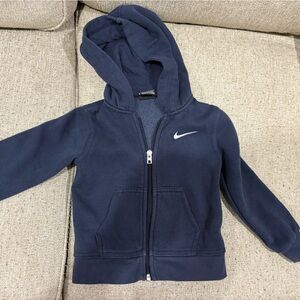 Nike Navy Blue Zip-Up Hoodie with White Swoosh